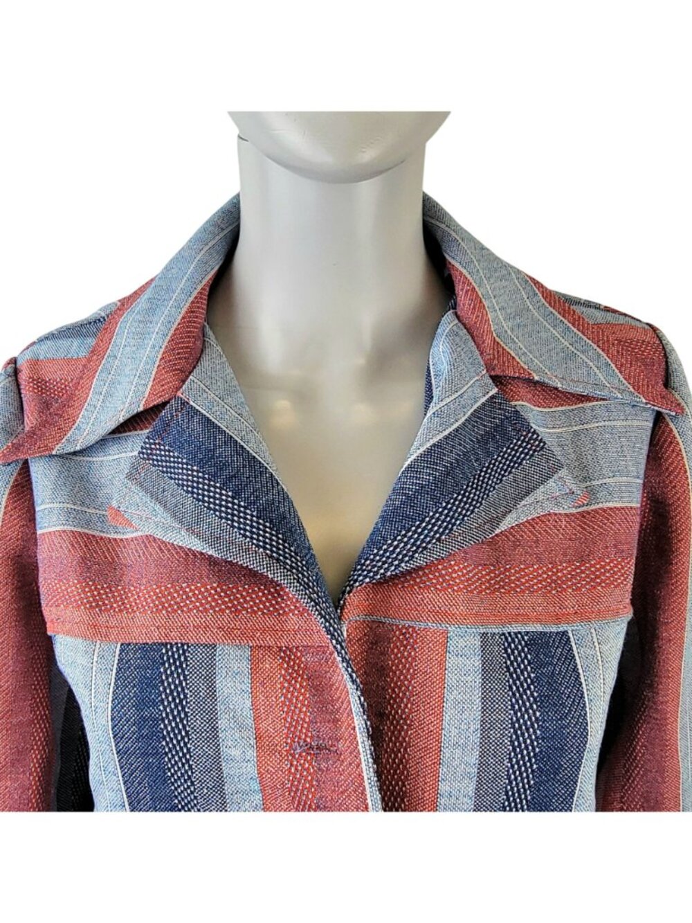 Vintage 70s Stripe Shirt Jacket Women Medium Pink Blue Collar Button Lightweight - Picture 11 of 16